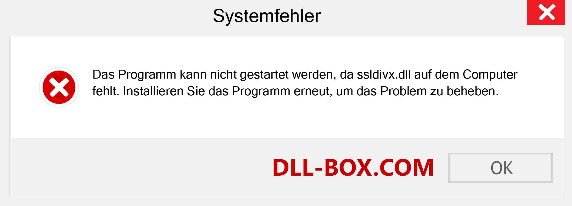 ssldivx.dll-Datei fehlt?. Download für Windows 7, 8, 10 - Fix ssldivx dll Missing Error unter Windows, Fotos, Bildern